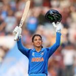 Smruti Mandhana celebrating world cup hundred