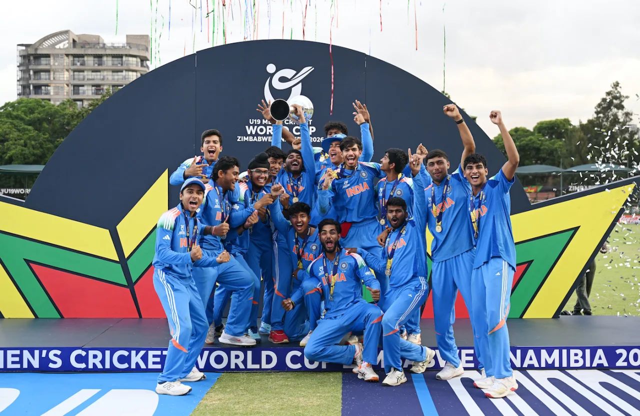 India U19 team celebrating World Cup title